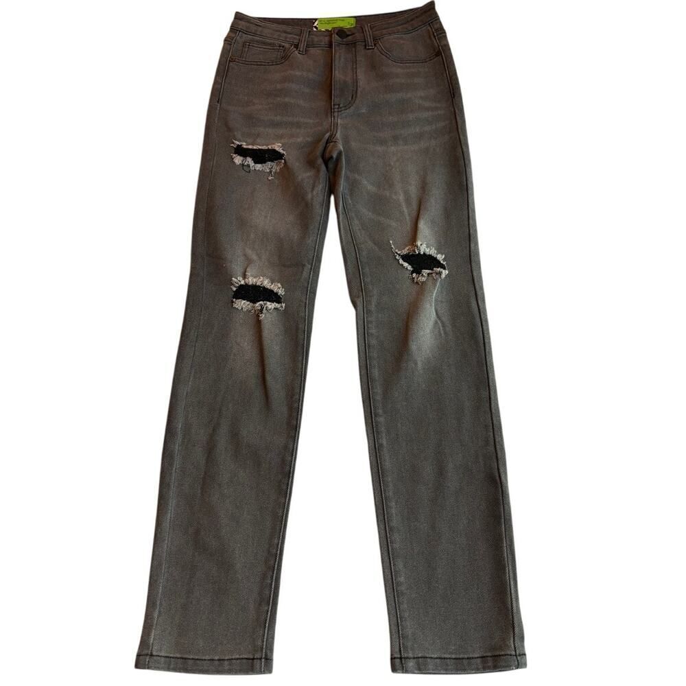 NWOT New SR Sandrine Rose Ripped Distressed Jeans Black High-Rise HR 27